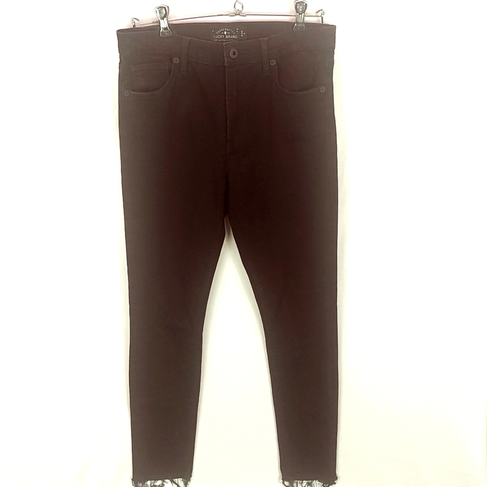 Lucky Bridgette Skinny Jeans Women 6/28 Black Disressed Raw Hem High Rise